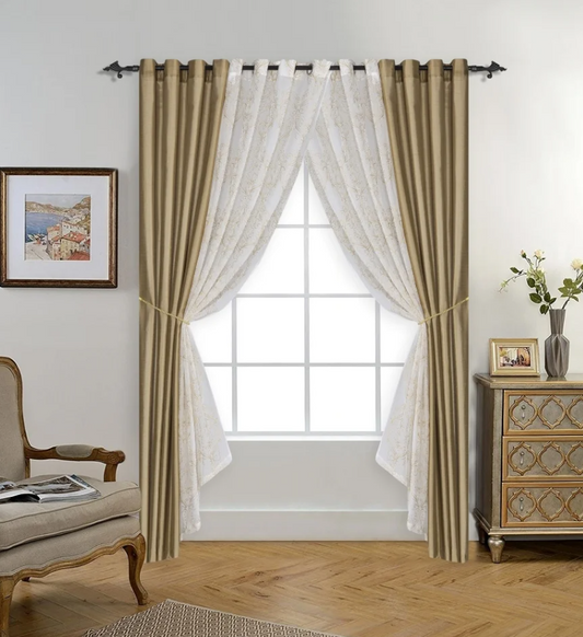 Franklin - 54"x90" 6pc Faux Silk Grommet Curtain Panel - Light Gold