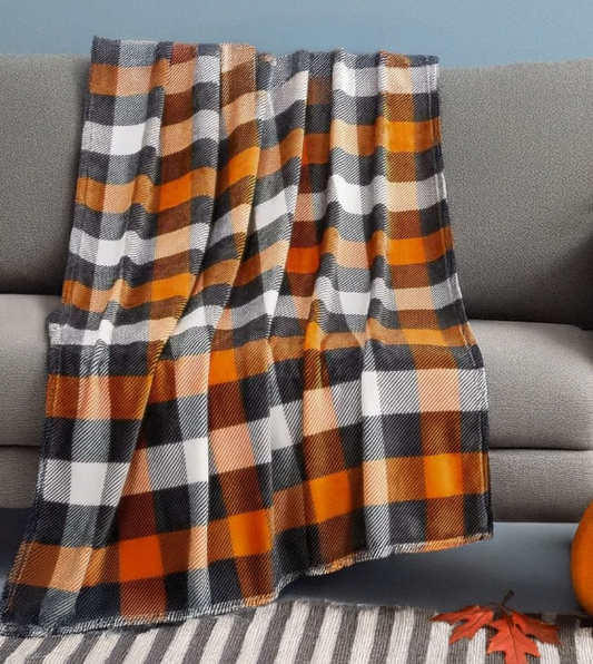 Orange Plaid Plush Throw Blanket - 50"x70"