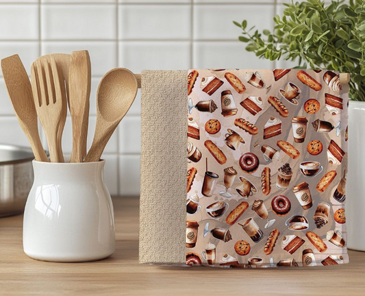 Coffee Snacks - 2pk Print & Solid Kitchen Towel Set 16x27 - Assorted
