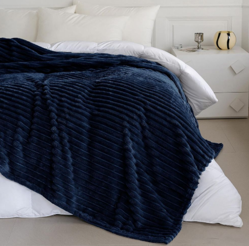 Cozy Ribbed Throw Blanket - Navy