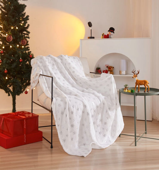 XMAS Foil Printed Throw Blanket 50x70 - White/Silver