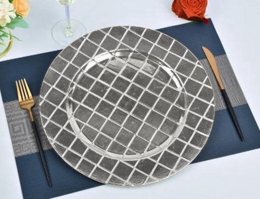 Checkered Charger Plate - Silver