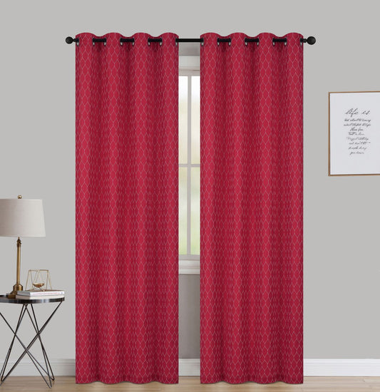 Andria - Engraved Jacquard 54"x90" Grommet Curtain Panel - Ruby