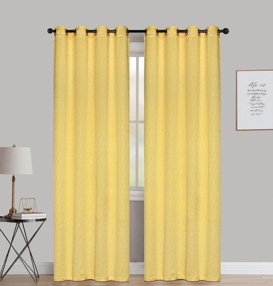 Andria - Engraved Jacquard 54"x90" Grommet Curtain Panel - Yellow
