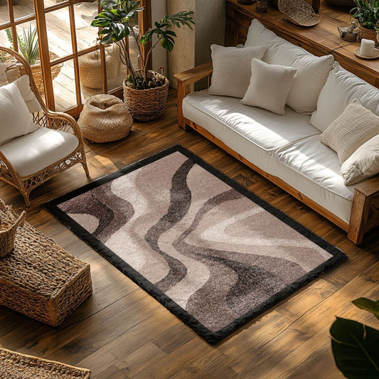Wave Deco 5x7 Machine Washable Area Rug - Latte