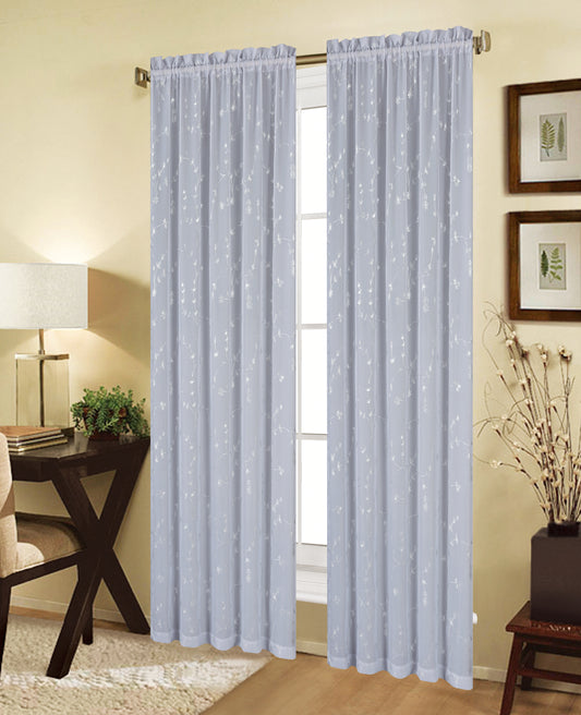 Giselle 55"x84" Foil Printed Rod Pocket Curtain - Grey/Silver