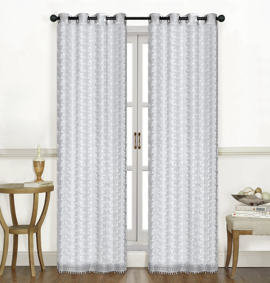 Vines Macrame - 54"x84" Grommet  Curtain - Silver