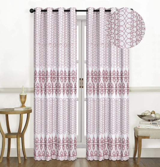 Theodora - 54"x84" Embroidered Grommet Curtain - Dusty Rose