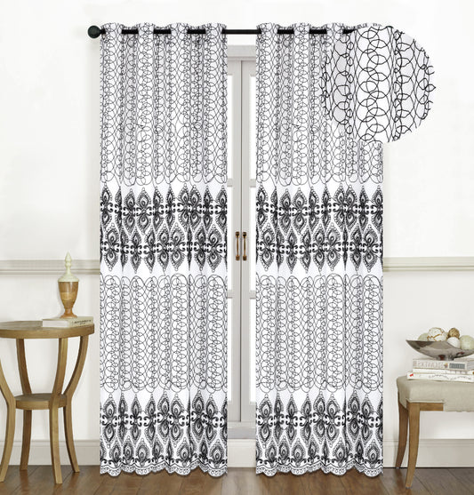 Theodora - 54"x84" Embroidered Grommet Curtain -  Black