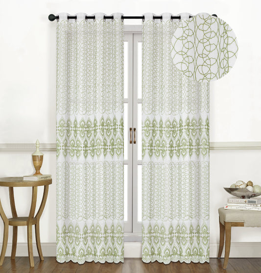 Theodora - 54"x84" Embroidered Grommet Curtain -Sage