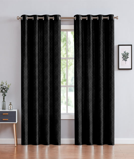 Canterbury - 55"x84" Crushed Embossed Grommet Curtain - Black