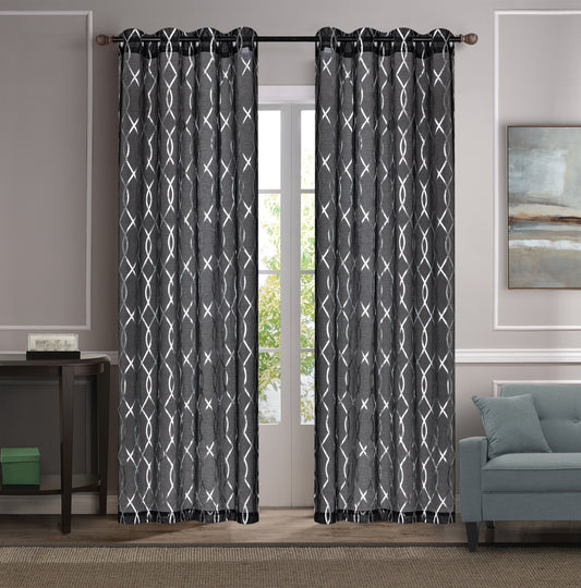 Adelaide - 54"x84" Grommet Curtain - Black/Silver