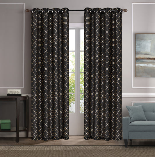 Frances - 54"x84" Curtain Panel with Grommets - Black/Gold