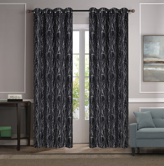 Geneieve - 54"x84" Grommet Blackout Curtain - Black/Silver