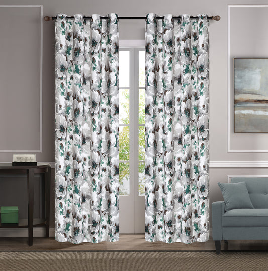 Nevaeh - 54"x90" Floral Blackout Grommet Curtain - Green