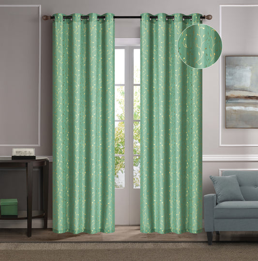 Shelby - 54"x90" Blackout Grommet Curtain - Green/Gold