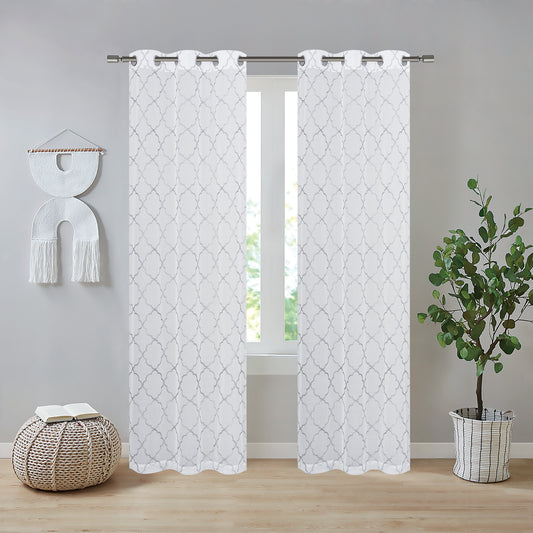 Rosie 38x84 Embroidery Curtains - 2 Panels - Beige/Grey