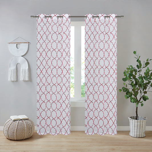 Rosie 38x84 Embroidery Curtains - 2 Panels - Beige/Burgundy