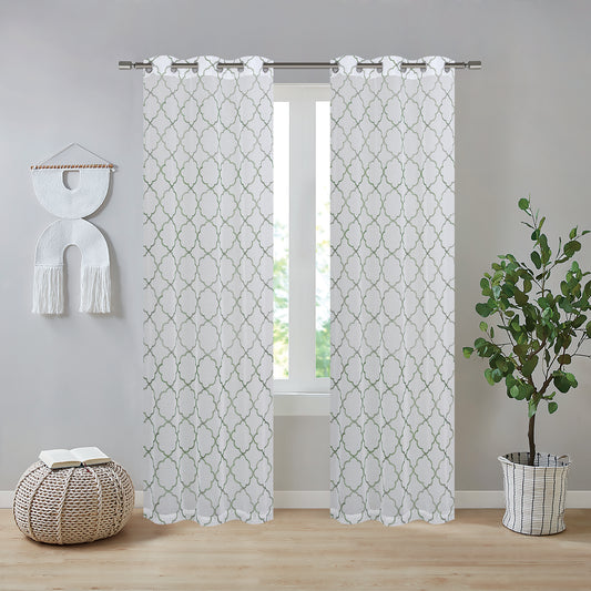 Rosie 38x84 Embroidery Curtains - 2 Panels - Beige/Sage