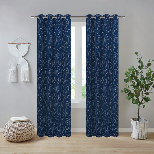 Chiara Embroidery Blackout Grommet Curtain Panel - 54x90 - Navy/White