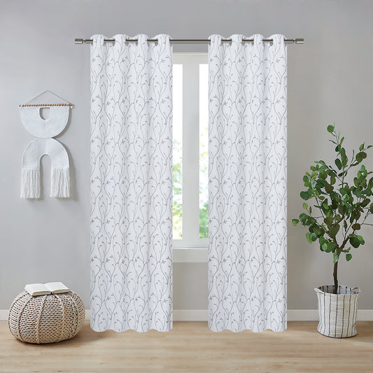Chiara Embroidery Blackout Grommet Curtain Panel - 54x90 - White/Grey