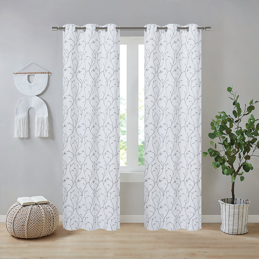 Chiara Embroidery Blackout Grommet Curtains - 38x84 - 2 Panels - White/Grey