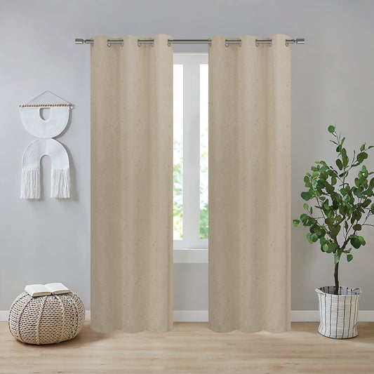 Chiara Embroidery Blackout Grommet Curtains - 38x84 - 2 Panels - Linen/Ivory
