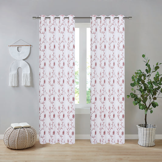 Hanisha Embroidery Blackout Grommet Curtain Panel - 54x90 - White/Burgundy