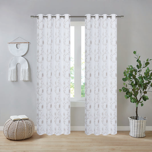 Hanisha Embroidery Blackout Grommet Curtain Panel - 54x90 - White/Taupe