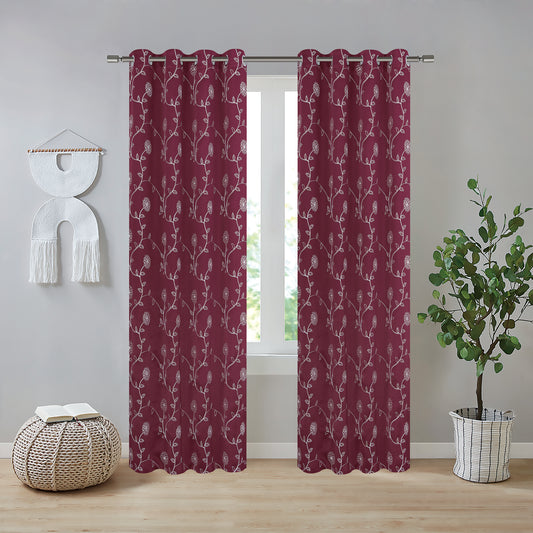 Hanisha Embroidery Blackout Grommet Curtain Panel - 54x90 - Burgundy/Beige