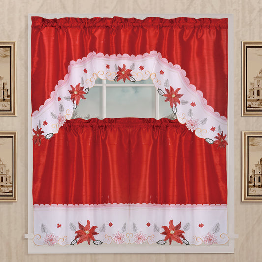 Holiday Poinsettia - Kitchen Curtain