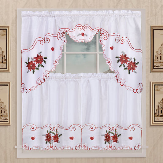 White Poinsettia - Kitchen Curtain