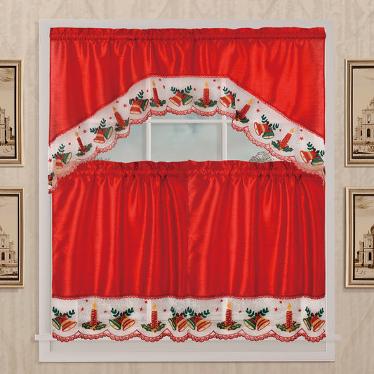 Holiday Candle - Red - Kitchen Curtain