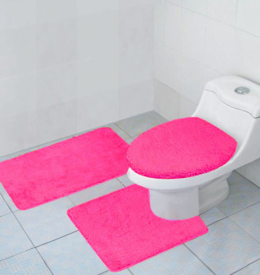 Hailey - 3pc Bath Mat Set - Fuchsia