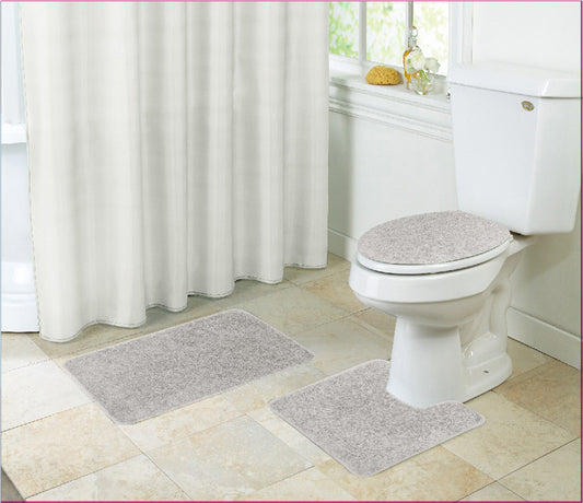 Layla - 3pc Shaggy Bath Mat Set - Ivory