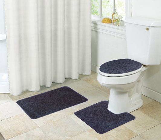 Layla - 3pc Shaggy Bath Mat Set - Navy Blue
