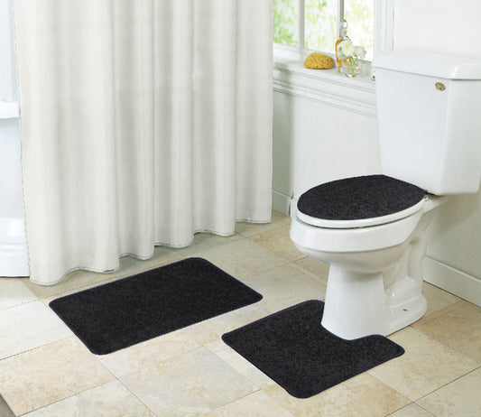 Layla - 3pc Shaggy Bath Mat Set - Black