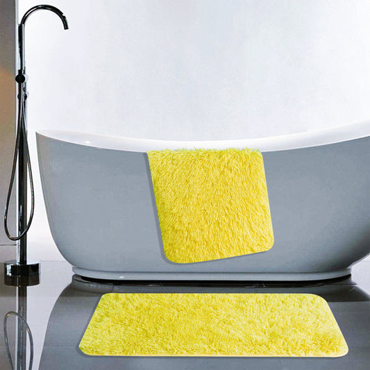 2pc PV Fur Rug Bath Mat Set - Yellow