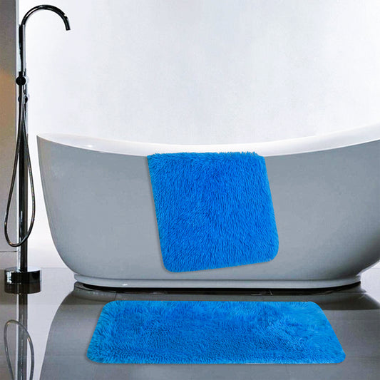 2pc PV Fur Rug Bath Mat Set - Turquoise