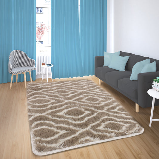 Penny - 30"x50" Printed PV Fur Rug - Taupe/White