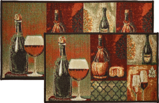 Cheese and Wine - 2pc Printed Kitchen Mat Set