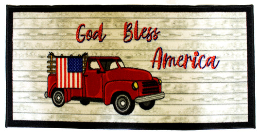 Red Truck Flag - 20"x40" Printed Kitchen Mat