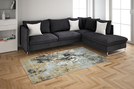 Abstract Blue and Gold Tonal - 3'x5' Area Rug