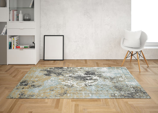 Abstract Blue and Gold Tonal - 5'x7' Area Rug