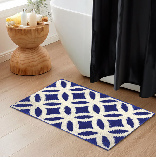 Alice - 20"x32" Bathroom Rug - Royal Blue/Beige