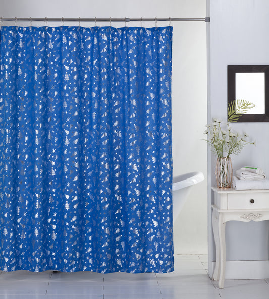 Shining Christmas - 13pc Shower Curtain Set - Royal/Silver