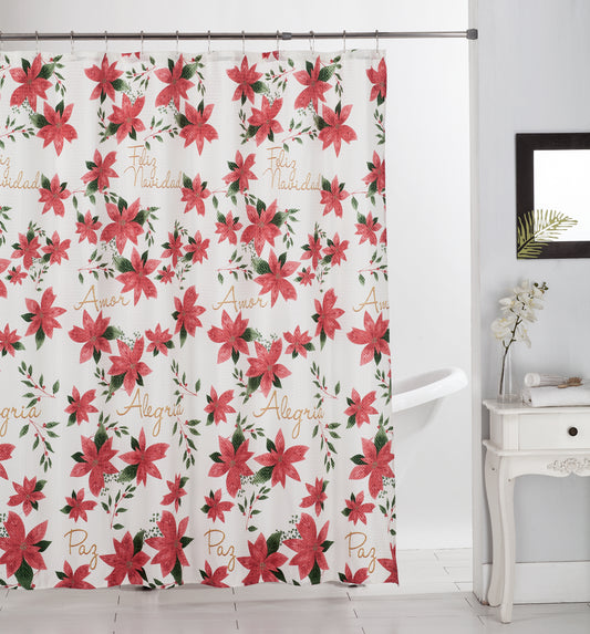 Poinsettia Feliz Navidad - 70"x70" Shower Curtain