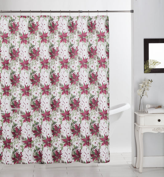 Pinecone Poinsettia - 70"x70" Canvas Shower Curtain