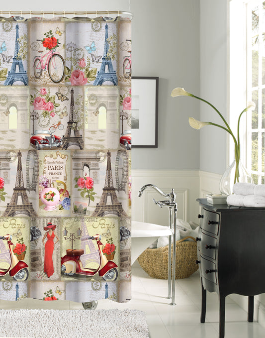 Claire 13pc Printed Canvas Shower Curtain