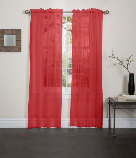 Lisa - 55"x84" Sheer Rod Pocket Curtain - Red